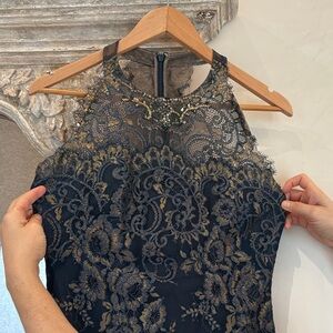 Chic Black and Gold Embroidered Midi Dress